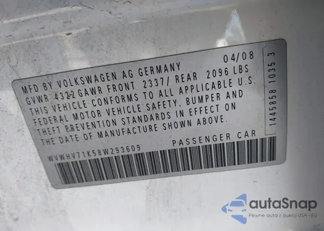 2008 Volkswagen Gti 4-Door z USA, uszkodzony, nr VIN WVWHV71K58W293609